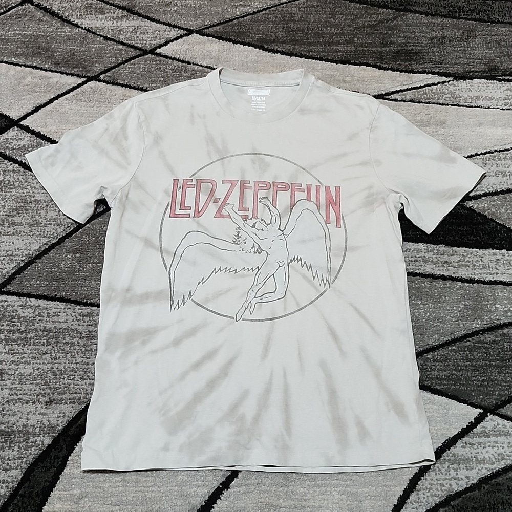 LED-ZEPPELIN SWAN SONG GRAPHIC GRAY TIE-DYE CREW-NECK UNISEX TEE-SHIRT MEDIUM